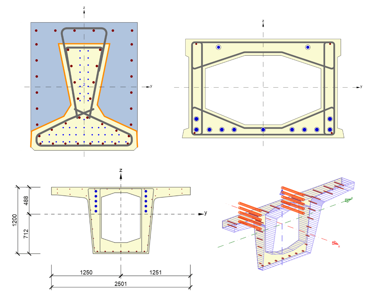 complexe doorsnedes van brugdelen